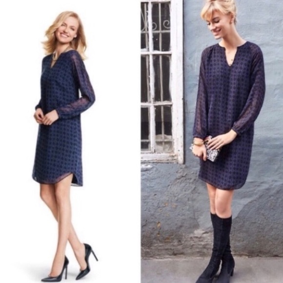 CAbi Dresses & Skirts - CAbi Navy Harlequin Long Sleeve Tunic Dress